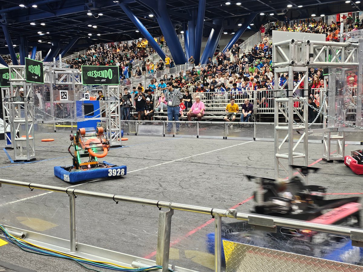 FRCTeams's tweet photo. Another day of #FIRSTChamp is incoming! The teams are innovating, the crowd is cheering, and the robots are competing. Watch the action live on FIRSTtv: https://t.co/zMcvsV5t29
#CRESCENDO #FIRSTINSHOW https://t.co/j41Y5yABTo