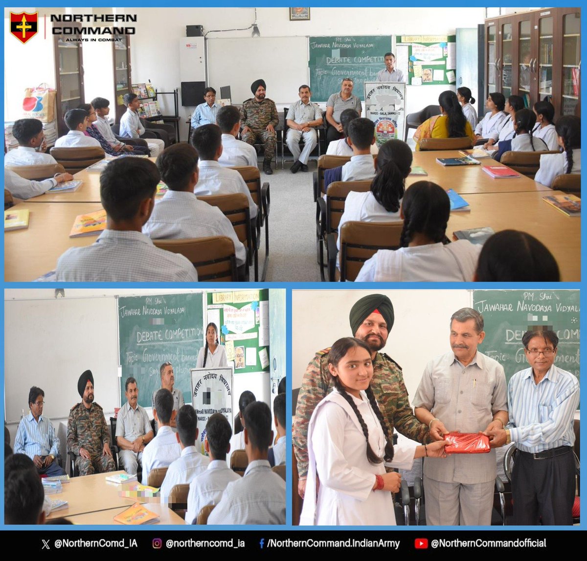 To spread awareness on impact of single-use plastics, #IndianArmy organized a thought-provoking debate at #JawaharNavodyaVidyalaya, #Akhnoor to stimulate intellect and foster eco-consciousness, encouraging innovative approaches and diverse viewpoints among students. 

#EcoArmy