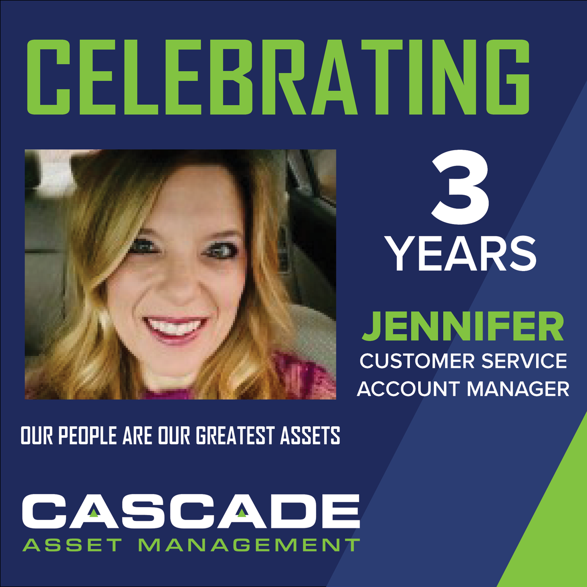 CascadeAssets's tweet photo. A big shoutout to Jen on reaching her 3-yr anniversary! Your enthusiasm, teamwork, & relentless pursuit of excellence have made our workplace a better & more vibrant place. Here's to many more years together! 🎉🙌 #CascadeThanksU #TeamCascade #WorkAnniversary #TeamAppreciation https://t.co/jWE3XGGvsE