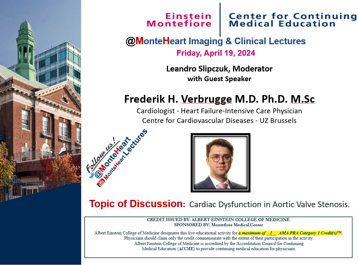 Dear Faculty, Fellows, Residents and Friends Welcome to another @MonteHeart Imaging and Clinical Lectures; Friday, April 19, 2024; From 12:00 pm EST – 1:00 pm EST; 👉🔗einsteinmed.zoom.us/j/94170046499