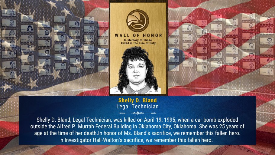 Today, we take a moment to honor Shelly D. Bland, Legal Technician, who lost her life in the bombing of the Alfred P. Murrah Federal Building in Oklahoma City, OK, on April 19, 1995.#NeverToBeForgotten @DEADALLASDiv Find out more about this fallen hero: museum.dea.gov/wall-honor/she…