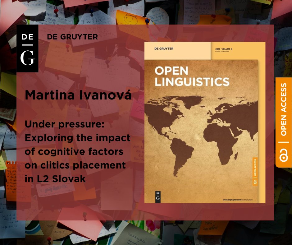 DGJournals's tweet photo. Open Linguistics | Vol. 10:
"Under pressure: Exploring the impact of cognitive factors on clitics placement in L2 Slovak" by Martina Ivanová
https://t.co/1O05J7Hgpe
#Slavic #Slovak #cognitiveprinciples #interlanguage