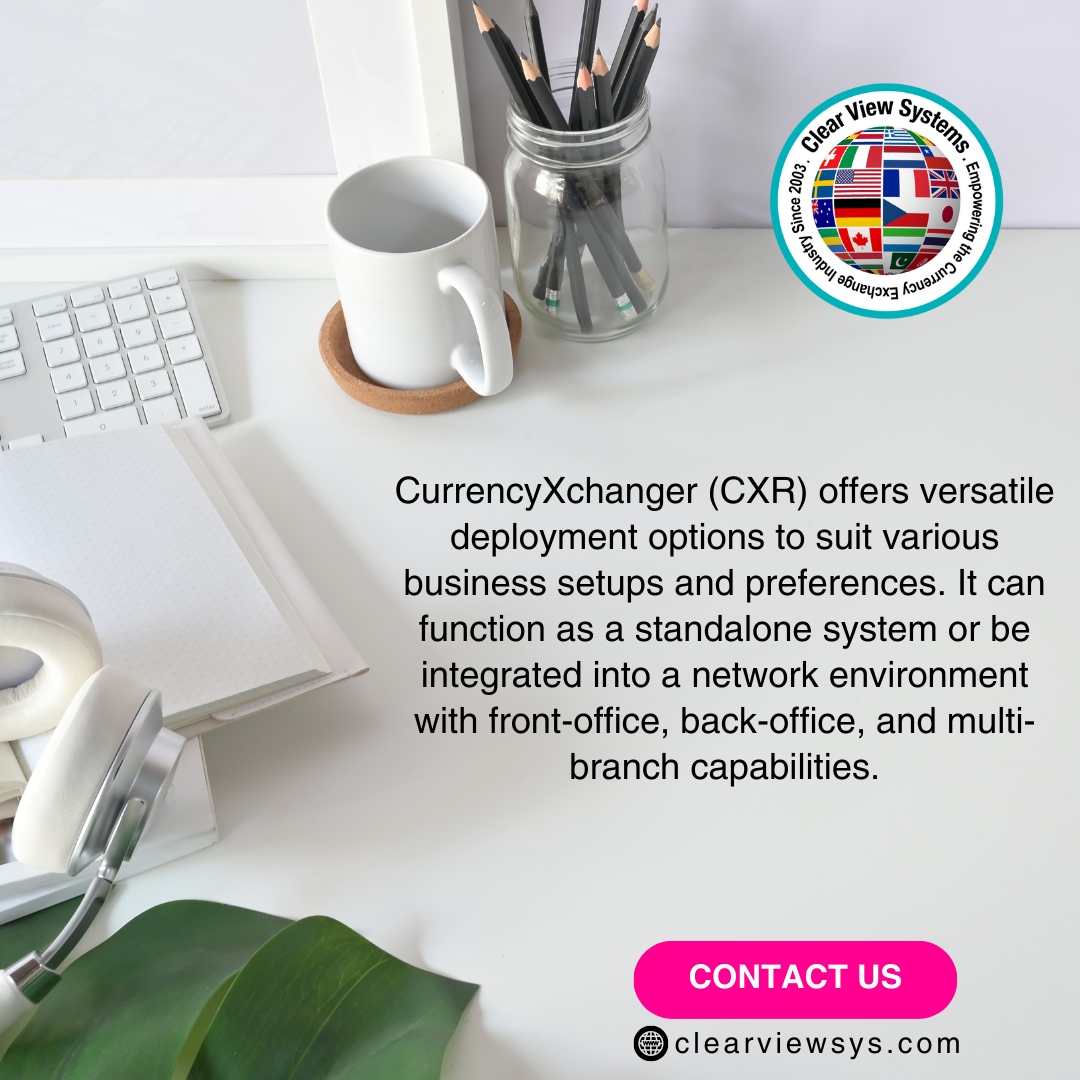 🚀 Versatility at its best! 

Explore CXR's flexible deployment options tailored to fit your business needs – from standalone systems to multi-branch integrations, we've got you covered. 💼💻 

🌐 clearviewsys.com

#ClearViewSystems #FinancialSolutions #FintechInnovation