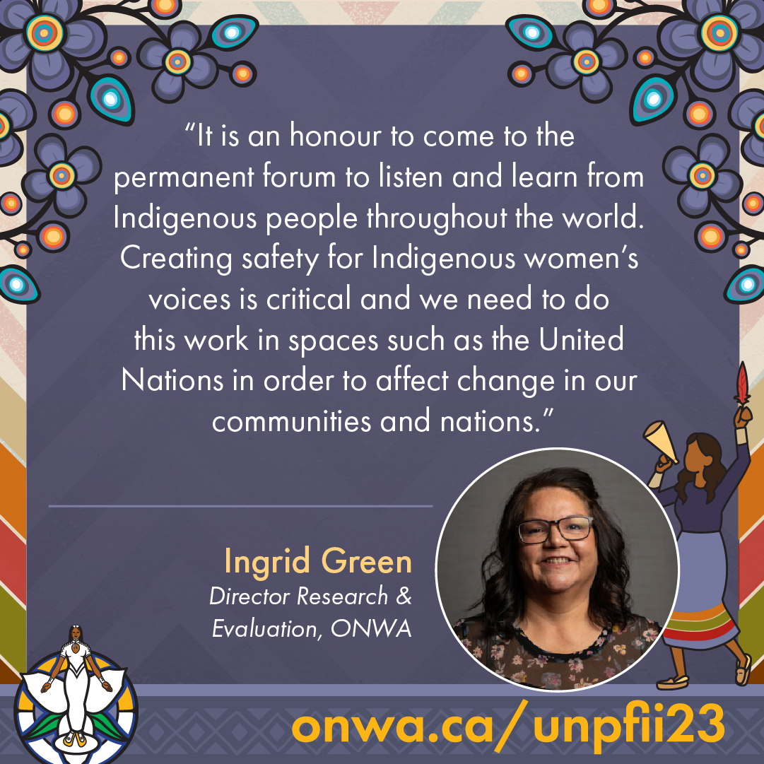 _ONWA_'s tweet image. 🌟 Creating Safety 🌟 Honored to attend UNPFII23, ONWA Director of Research &amp;amp; Evaluation Ingrid Green shares the importance of creating safety for Indigenous women's voices to affect change in communities &amp;amp; nations.
🌐Read More at: onwa.ca/unpfii23
#AmplifyVoices #UNPFII23