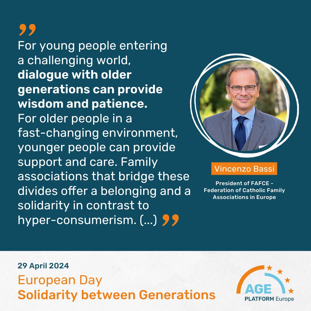 👴👧 EU Day of #SolidaritybetweenGenerations serves as a timely reminder of the importance of promoting understanding, empathy, and collaboration across generations. @Vincenzobassi (@FAFCEInfo) shared his vision 👇 ‼️ Join the movement + full quote: bit.ly/SolidarityBetw…