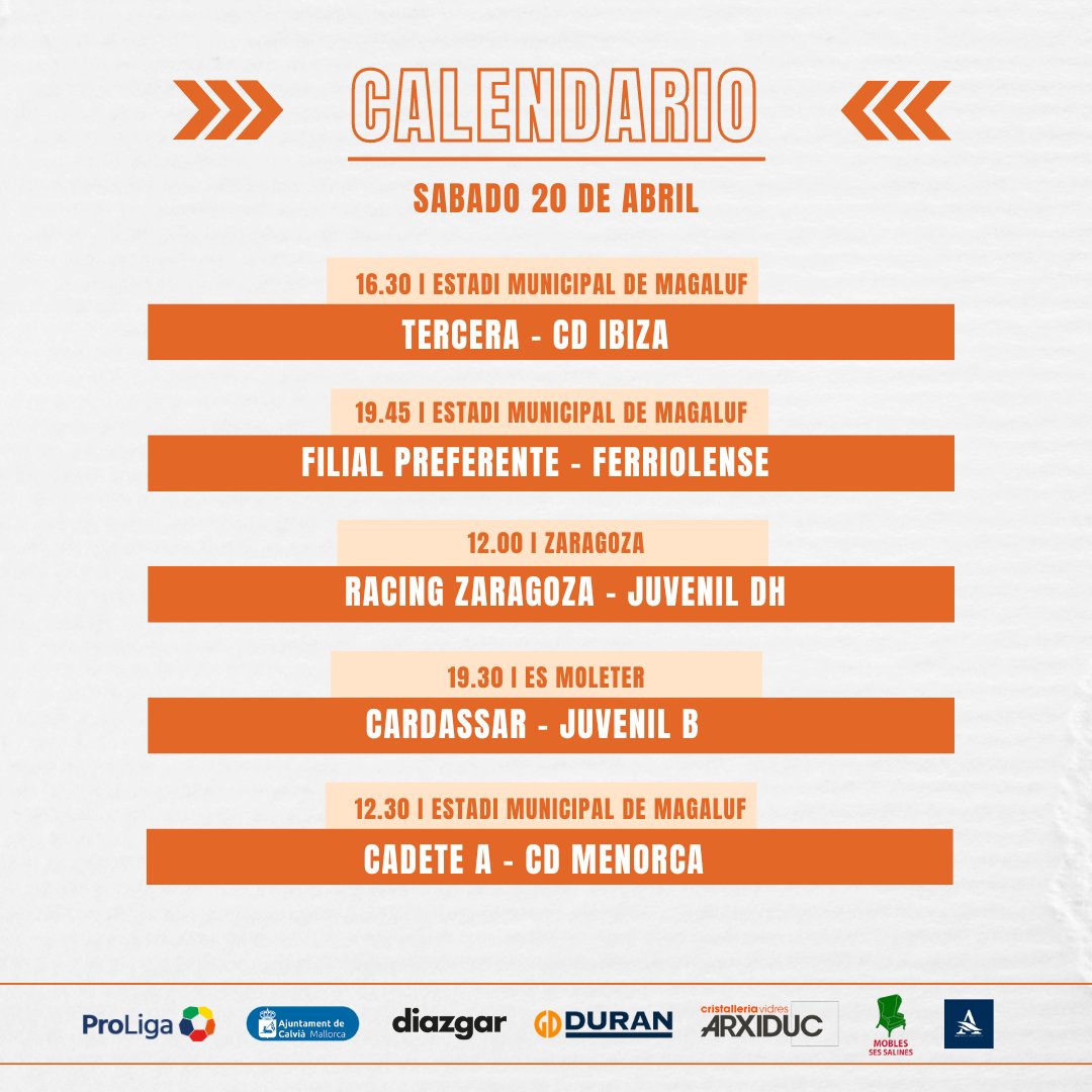 CALENDARIO DE FIN DE SEMANA 🗓 Todos los partidos que van a jugar nuestras categorías este fin de semana 💪🏻 ¡Vamos Playas! ⚽️🧡🙌🏻 #MareaNaranja #PlatgesdeCalvia