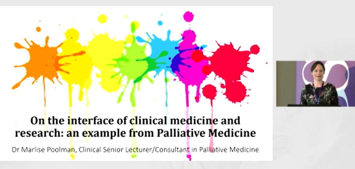 Keynote speaker: @MarlisePoolman discusses 'On the interface of clinical medicine and research: an example from #PalliativeMedicine' #BGSconf
