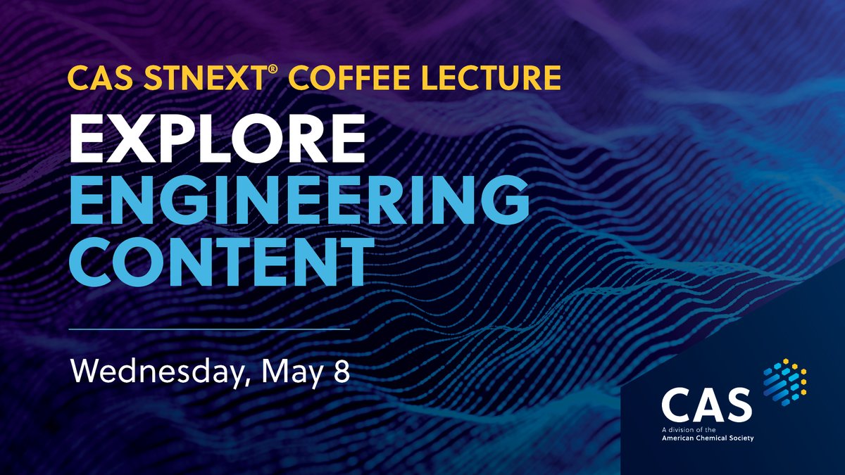 CAS STNext offers searchers integrated access to many leading global databases, including several covering the engineering field. Join our upcoming coffee lecture on May 8 for details and examples on diving into this sector. ow.ly/TZIa50RiltT