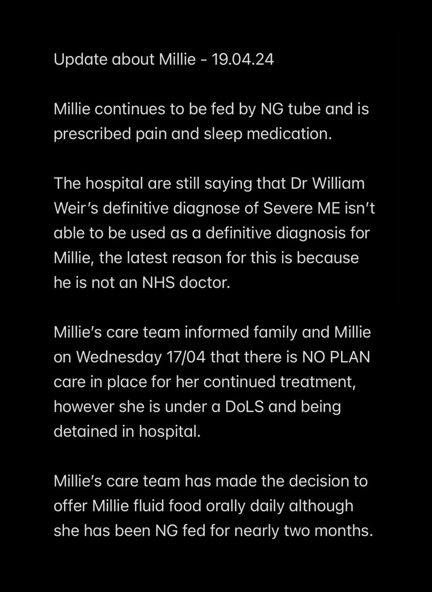 Update about Millie:

Petition 
change.org/p/save-millie-…

Fundraiser 
justgiving.com/crowdfunding/b…

#BringMillieHome #MilliesevereME #SevereME #pwME #saveMillie #DontLetMEDie