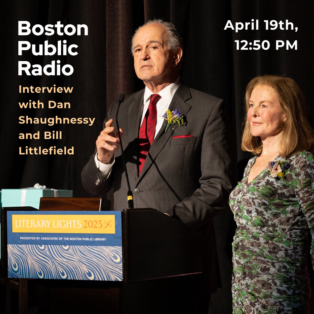Catch @BosPublicRadio's Jim & Margery with Literary Lights honoree @DanShaughnessy & presenter Bill Littlefield at the GBH Studio, 12:50 PM TODAY! Join in-person at BPL’s Newsfeed Cafe or watch live: youtube.com/@GBHNews #throwback to Jim and Margery as presenters last year!
