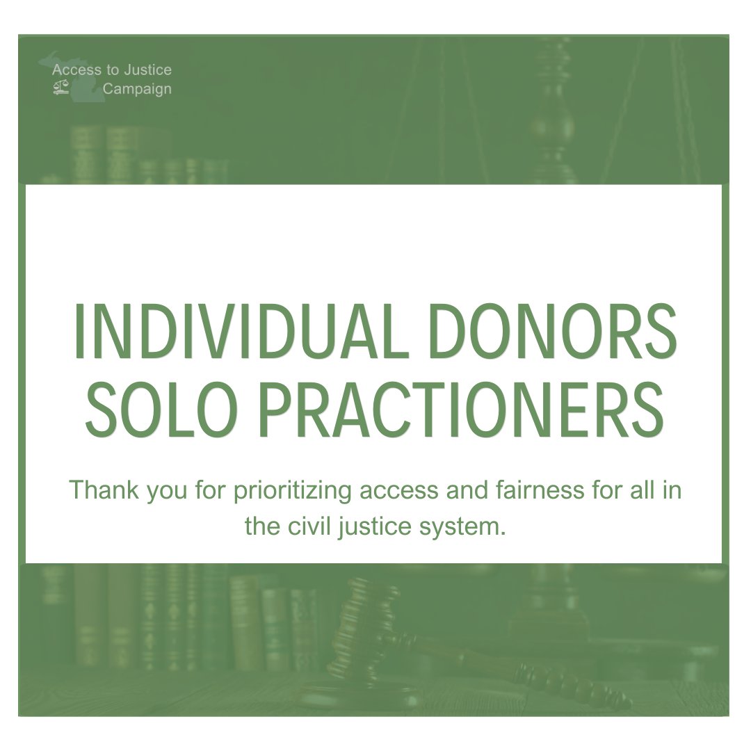 The Access to Justice Campaign is grateful to the Individual Donors and Solo Practitioners  who #champion access and fairness to the civil justice system. For the full list, please visit, ow.ly/AjgH50RjhXb #accesstojustice