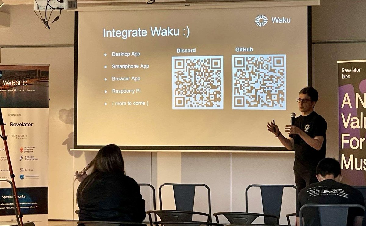 Missed yesterday's talk from Waku Software Engineer Ivan at @Web3Family_? Don't worry - Ivan is still around! Catch him on the “Privacy in Web3” panel today at 16:00 alongside @nicksvyaznoy from @web3privacy and @zkLumi from @zkSync / @the_matter_labs!