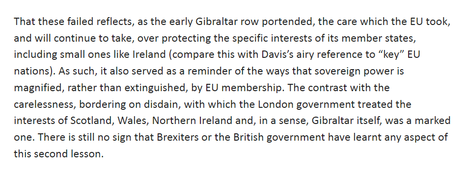 What's striking is the difference of approach that resulted during the negotiations. European MSs were treated as stakeholders, effectively giving orders to the centre; The various British entities, including Gib, Falklands, NI, Scotland, were treated as, well, colonies. 5