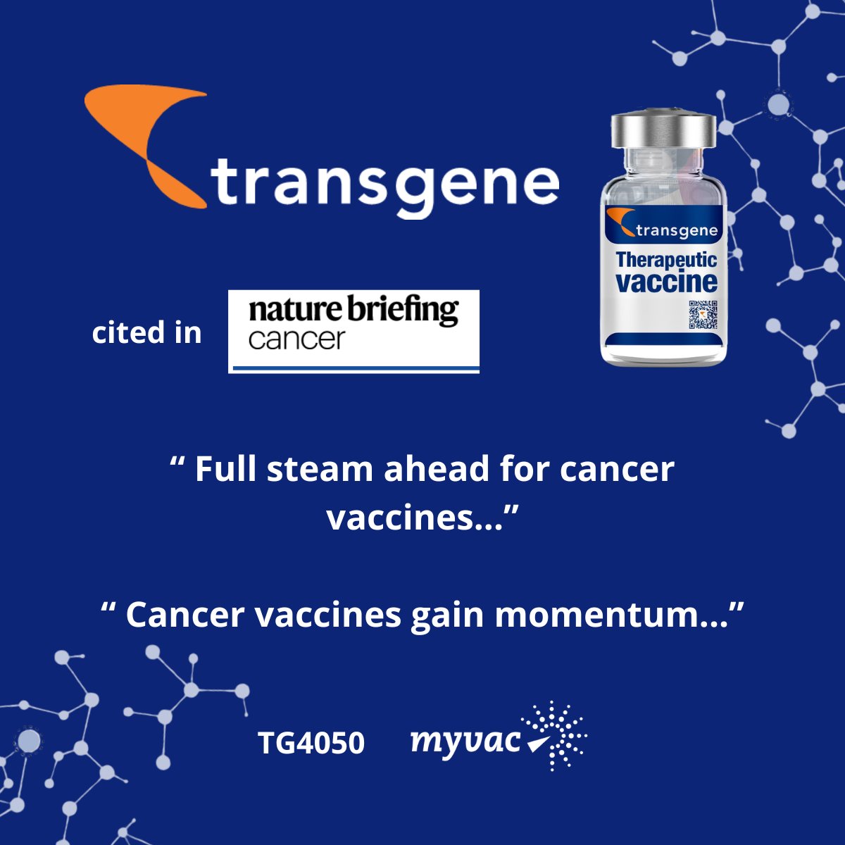 TransgeneSA's tweet image. 📰 Nature Briefing Cancer highlights @TransgeneSA  and the promising results with #TG4050 in the treatment of head and neck cancers. Cancer vaccines are raising hopes!
👉 shorturl.at/bpD35
For subscribers 👉 shorturl.at/uwT35 (6 min read)