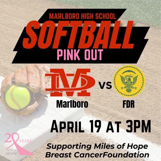 Today is our PINK OUT game in support of Miles of Hope Breast Cancer Foundation at 3PM at MHS against @FDRSoftball - you can support the cause here - milesofhope.app.neoncrm.com/MarlboroSoftba… @DukesAthletics @marlborosd @SportsZummo @StephenHaynes4 @PJSports @KenMcMillanTHR @Varsity845