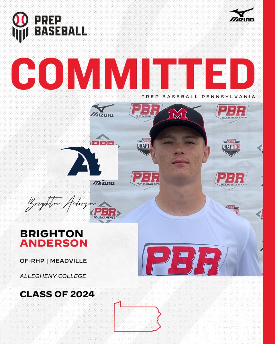 ❗Commitment Watch❗

2024 OF|RHP Brighton Anderson (Meadville) has committed to Allegheny College as a dual athlete to play both baseball &amp; football #congrats 

<a href="/BrightonAnders9/">Brighton Anderson</a> | <a href="/ACGatorbaseball/">Allegheny College Baseball</a> | #committed