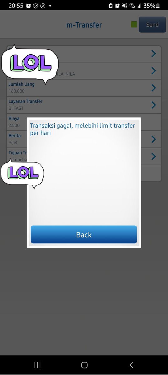 Boleh sombong la ya, sampe jg disaat gk bs trf bukan karena gk ad uang tp karena transaksi over limit 🤣🤣 
Padahal uangnya numpang lewat sajaaaaa bukan milik saya!
