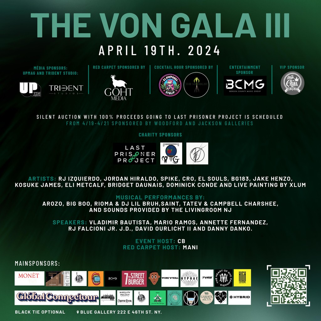 🌟 Join us for an evening of elegance and advocacy at the Von Gala tonight! Happy Munkey's very own Vladimir Bautista will be speaking 🎨📸 Let's toast to the arts and support the crucial work of the Last Prisoner Project. #VonGala2024 #LastPrisonerProject #HappyMunkey #420