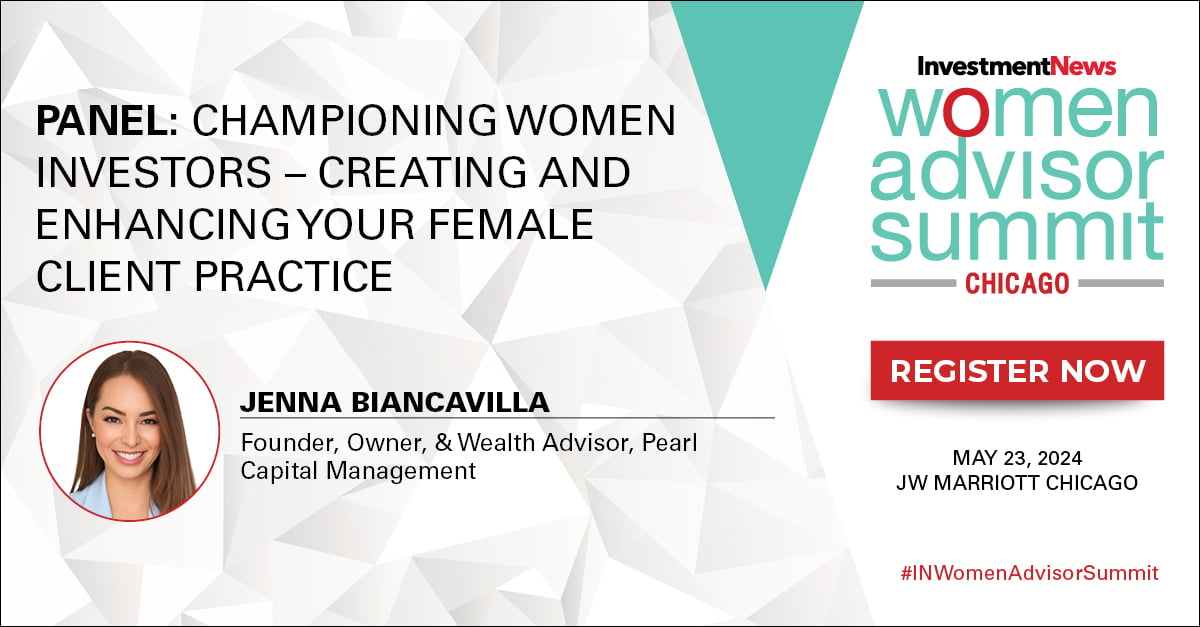Join Jenna Biancavilla, Founder, Owner, & Wealth Advisor at Pearl Capital Management, as she leads the discussion on 'Championing Women Investors' at the #INWomenAdvisorSummit Chicago! Don't miss this empowering session! hubs.la/Q02s7kWJ0