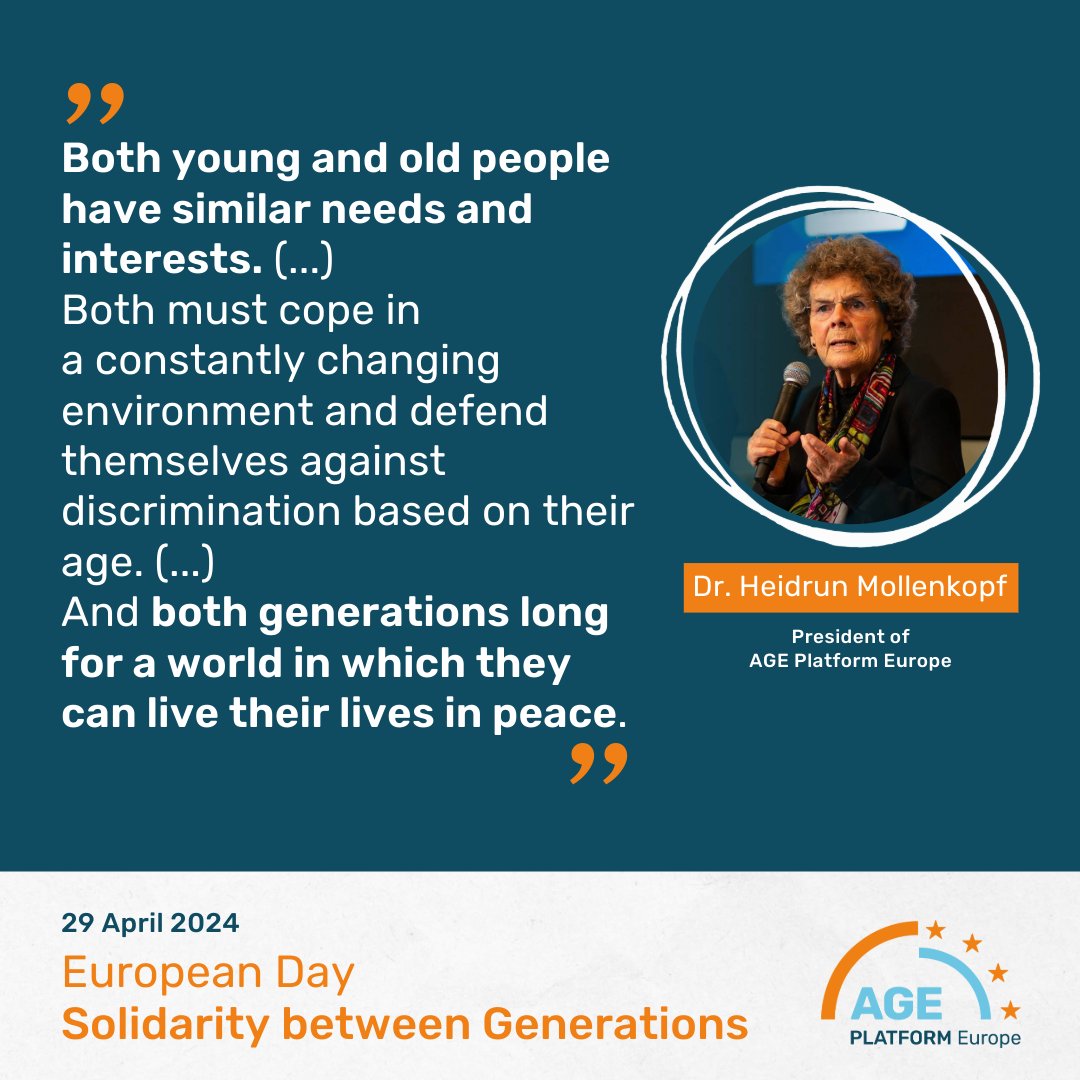 👵👴👨‍🦱 As we approach April 29th, the EU Day of #SolidaritybetweenGenerations, let's highlight the things that young and old generations have in common, in the words of our Pres. Heidrun Mollenkopf. ‼️ Join the movement + full quote: bit.ly/SolidarityBetw… #AWorld4AllAges