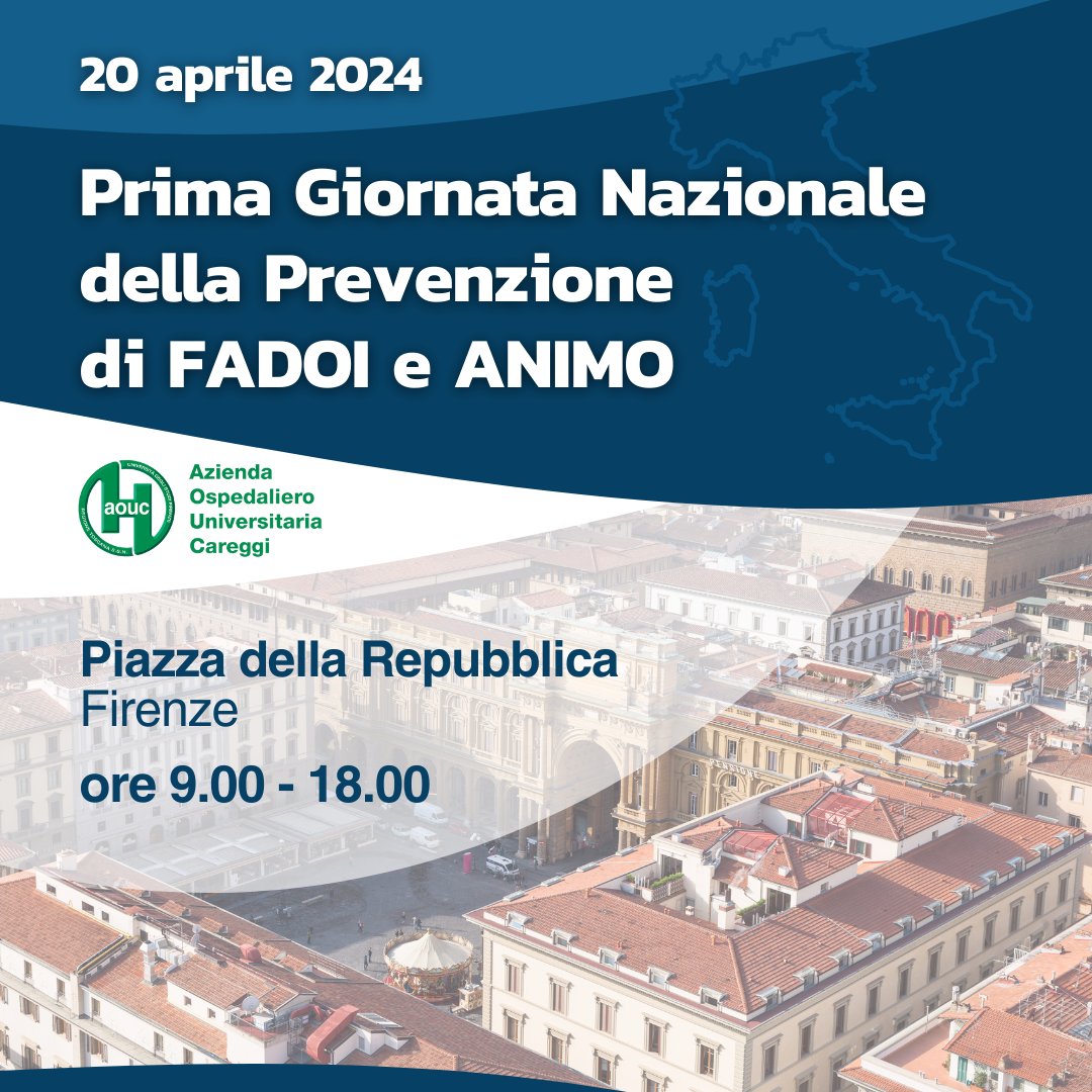 📣 20 aprile: Prima Giornata Nazionale della Prevenzione 📍 Appuntamento a Firenze in Piazza della Repubblica, dalle ore 9.00 alle 18.00 #Careggi #CareggiNotizie