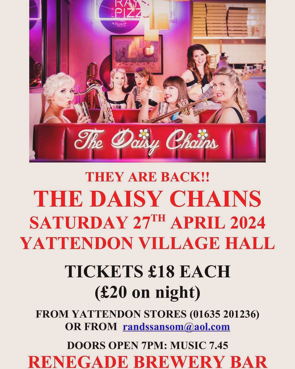 Next Saturday!! We can’t wait to rock the socks off the beautiful village of Yattendon!