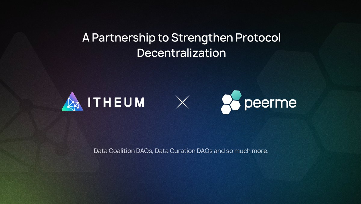 We are thrilled to announce our partnership with @PeerMeHQ to decentralize #data governance via DAOs. #DAOs will be used to curate the Bonding & Liveliness system, thus making #Itheum more open & decentralized and utilizing community involvement in core protocol operations.⚡️