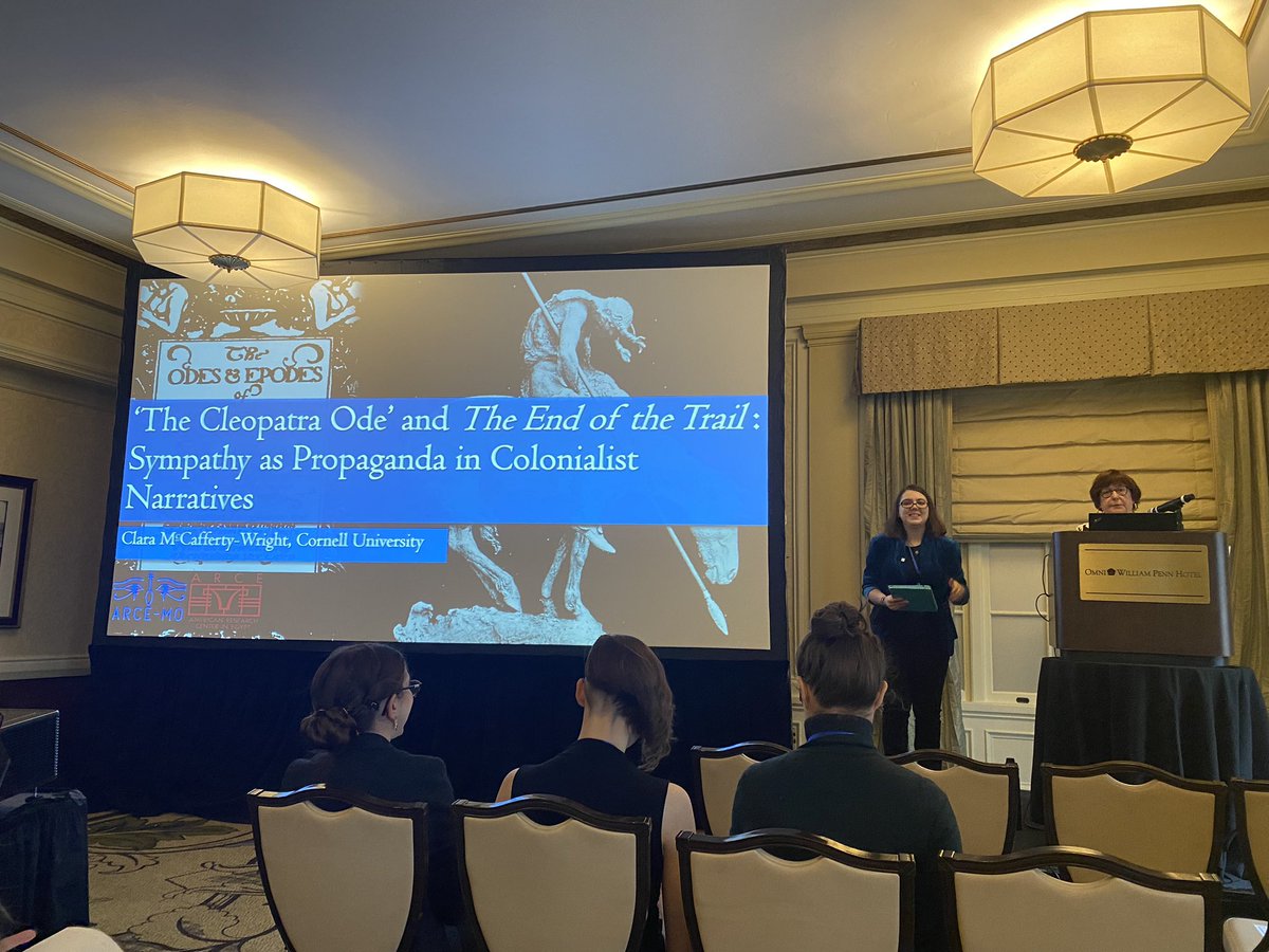 ARCE MO board member Clara McCafferty-Wright starting off <a href="/ARCENational/">American Research Center in Egypt</a> annual meeting with an amazing analysis of art that colonizes.