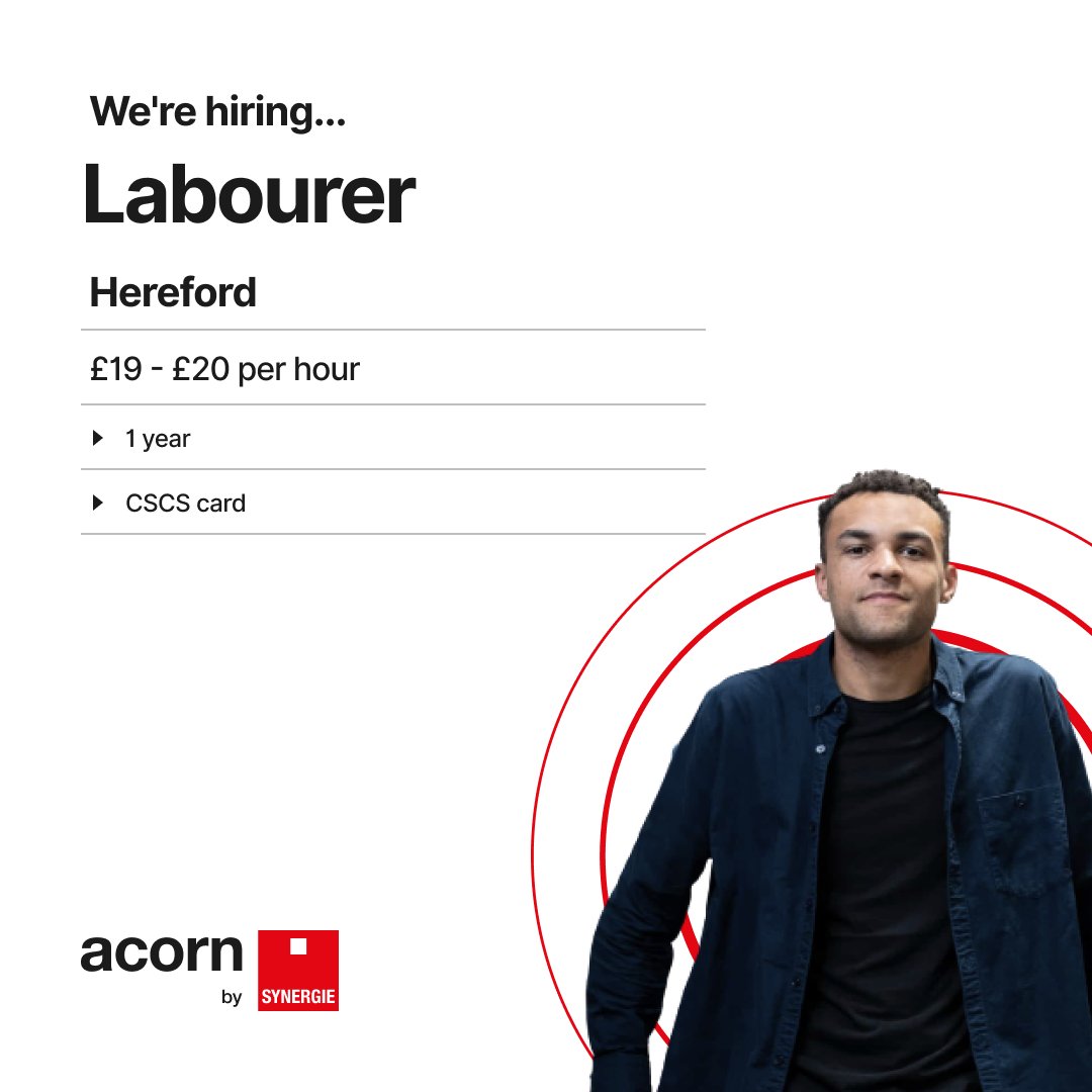 acorn_trades's tweet photo. Seeking a Labourer for 1 year's work on a new residential site in #Herefordshire (HR1). 

Pay rate £19-£20 UMB or PAYE. 

Must have CSCS card, full PPE, be hardworking and reliable. 

Call Gaby on 01174 623 300 if interested or apply here https://t.co/YssDyafBas https://t.co/YMgWDLwEOX