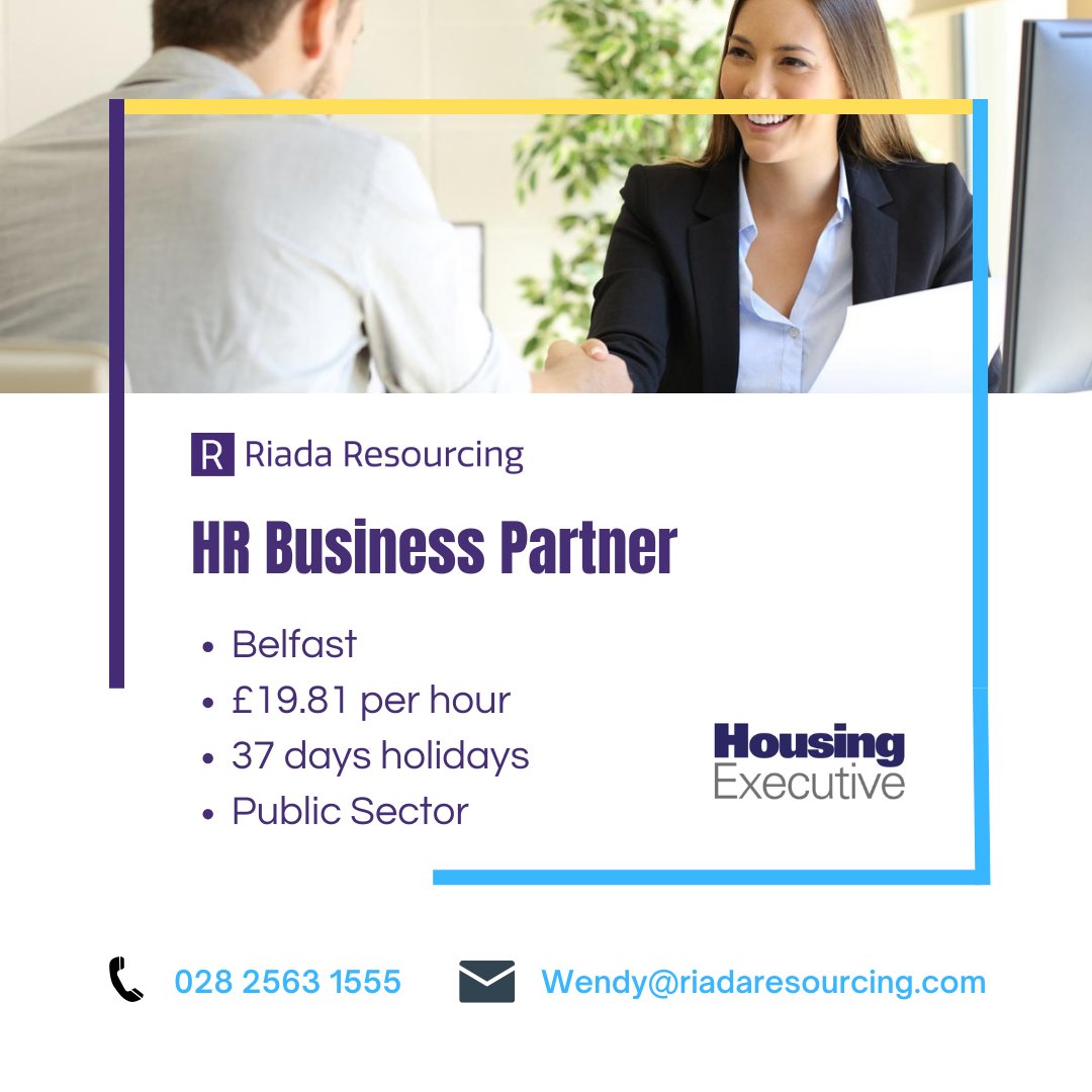 HR Business Partner - Belfast 📌 NI Housing Executive are a flexible and inclusive employer offering great career pathways, enabling you to reach your full potential. Apply today 📲 vacancies.riadaresourcing.com/vacancies/1348…