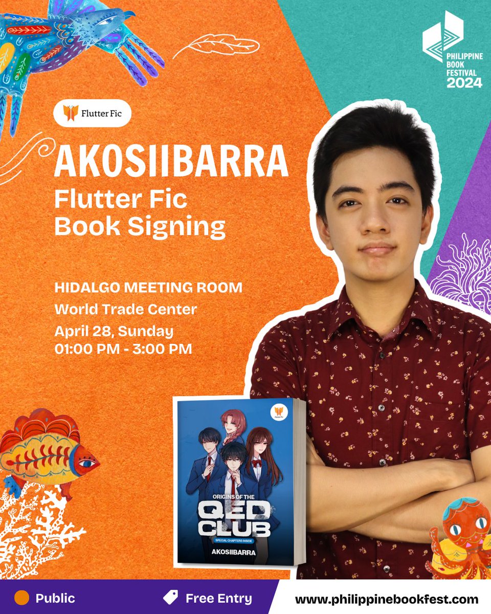 Join @akosiibarraWP (RC Musni) as we launch his first Flutter Fic title ORIGINS OF THE QED CLUB.

His book will be available at the Philippine Book Festival for ONLY 199 PESOS.

[#PBF2024 is brought to you by the National Book Development Board.]

#NBDB #PHBookFestival