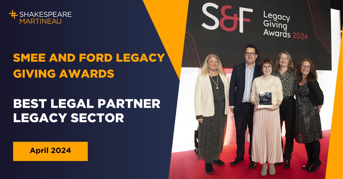 We are delighted to have won best legal partner in the legacy sector last night at the SMEE and Ford Legacy Giving Awards! 🎉 Congratulations to all the well deserving winners 👏 #Charity #Charities #LegacyPartner #LegacyGivingAwards