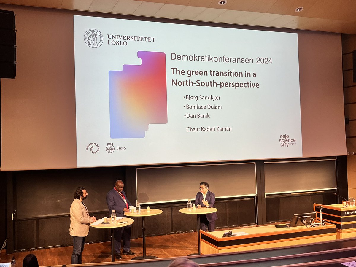 Had a blast at @UniOslo's Democracy Conference w/ @TV2Kadafi @JaninaDill, Øyvind Østerud & @afrobarometer’s Boniface Dulani.

Emphasized: 

1) Global South's democracy support vs. dissatisfaction. 

2) Urgency of addressing energy poverty in green transitions.

#globaldev