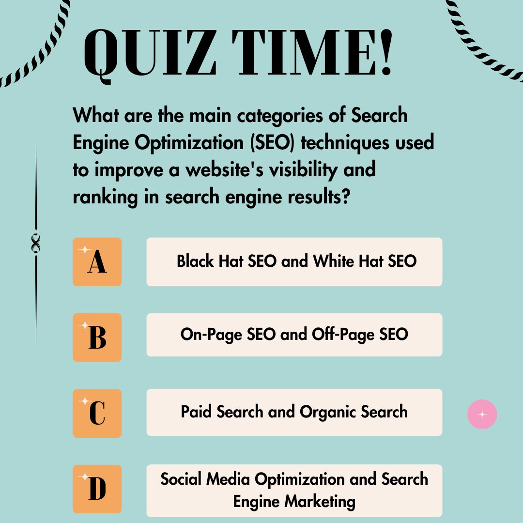 What are the main categories of Search Engine Optimization (SEO) techniques used to improve a website's visibility and ranking in search engine results?

#SEO #SearchEngineOptimization #DigitalMarketing #OnlineMarketing #SEM #SearchEngineMarketing #GoogleRanking #Keywords