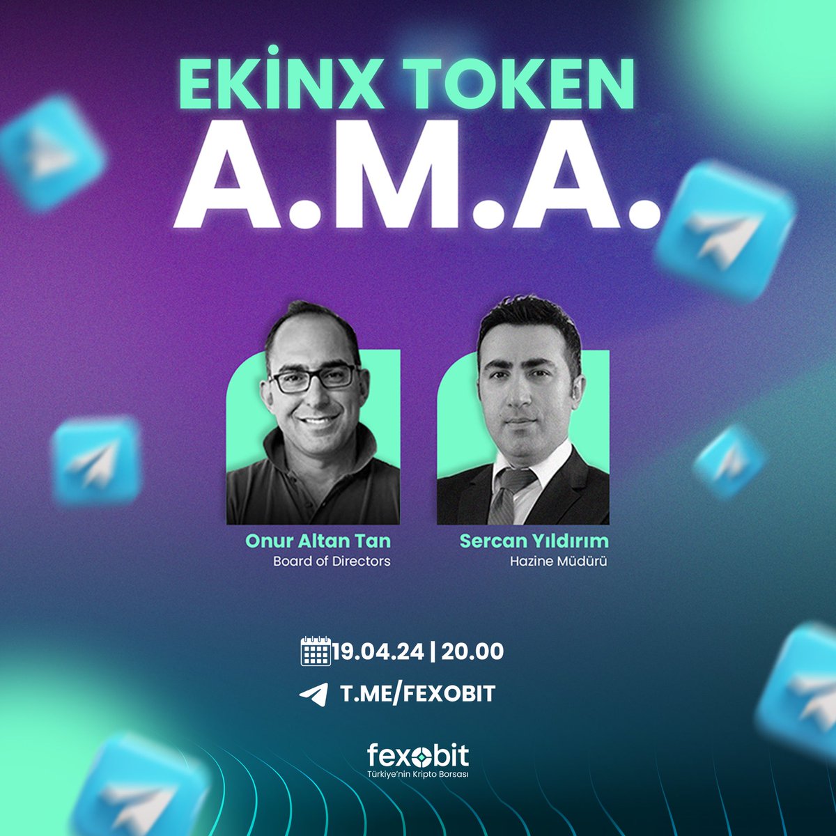 Toplanın #EkinX Token Özel yayın var!🎙️ Şimdiden bu akşamki yayının bildirimlerini açmak için! 💜👇🏻 t.me/fexobit ⏰20.00 🗓️19.04.2024 📍Fexobit Telegram Kanalı