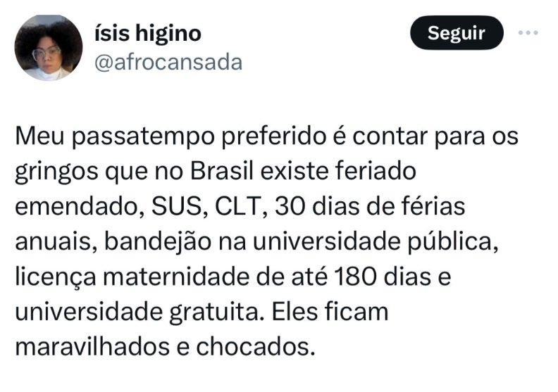 Por isso temos que urgentemente controlar a imigração ilegal de americanos e suíços para o Brasil!