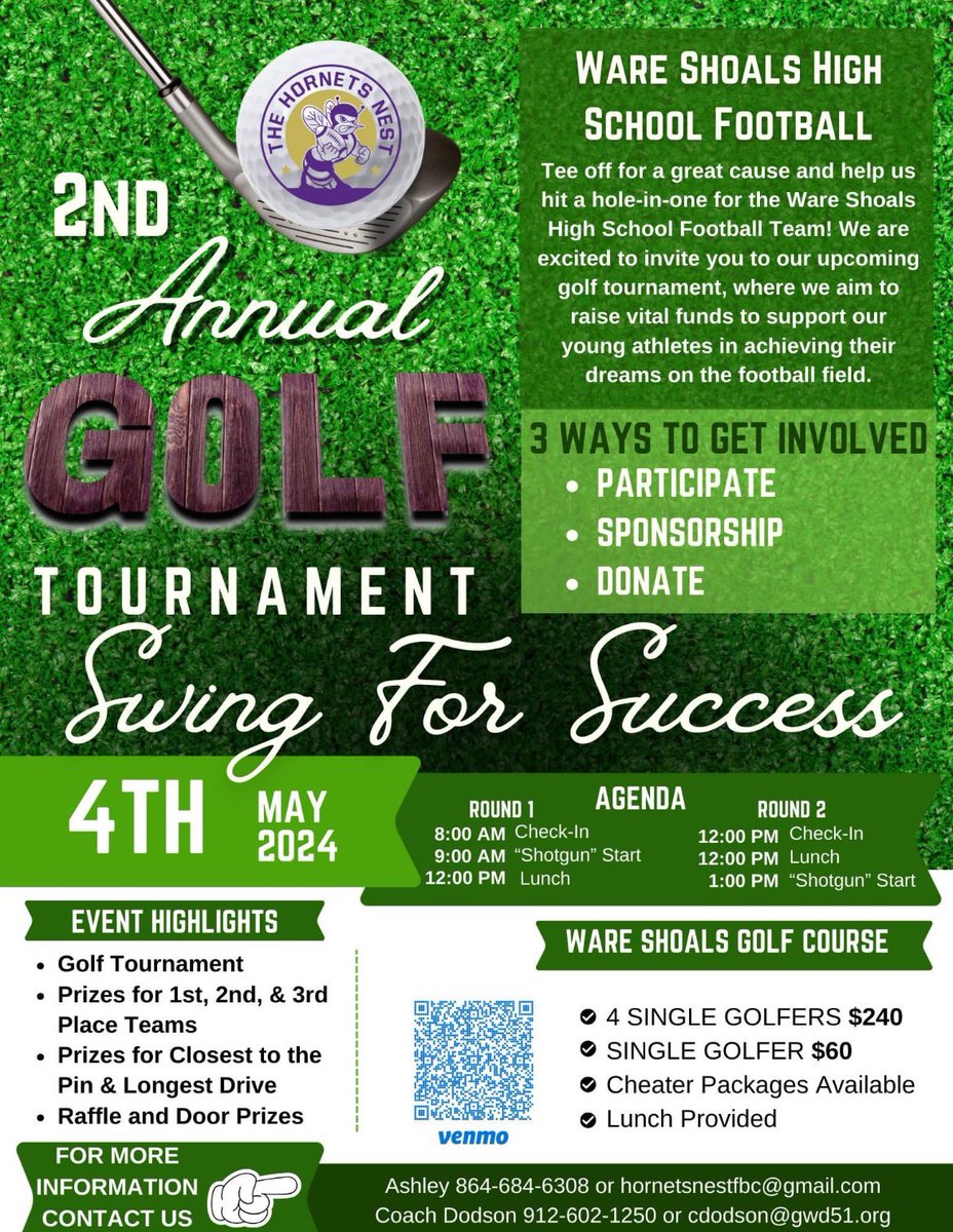 People are rushing to get their spots for the Hornets Nest Football Golf Tournament on Saturday, May 4th!  Don’t miss out on your spot!