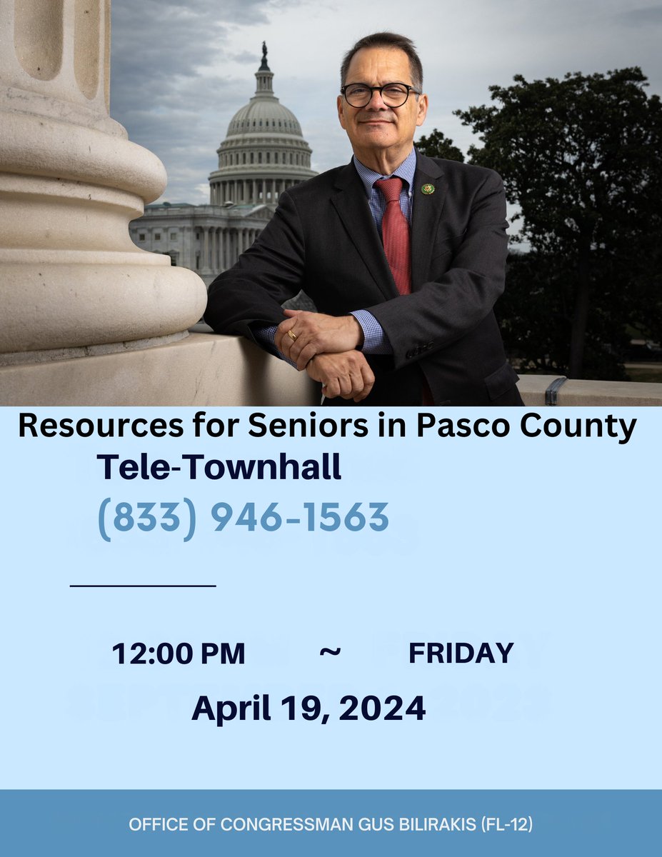 At noon today I will be hosting a TTH for seniors in Pasco County. I'll be joined by local leaders who will share valuable resources to help seniors with essential needs. I look forward to speaking with you!