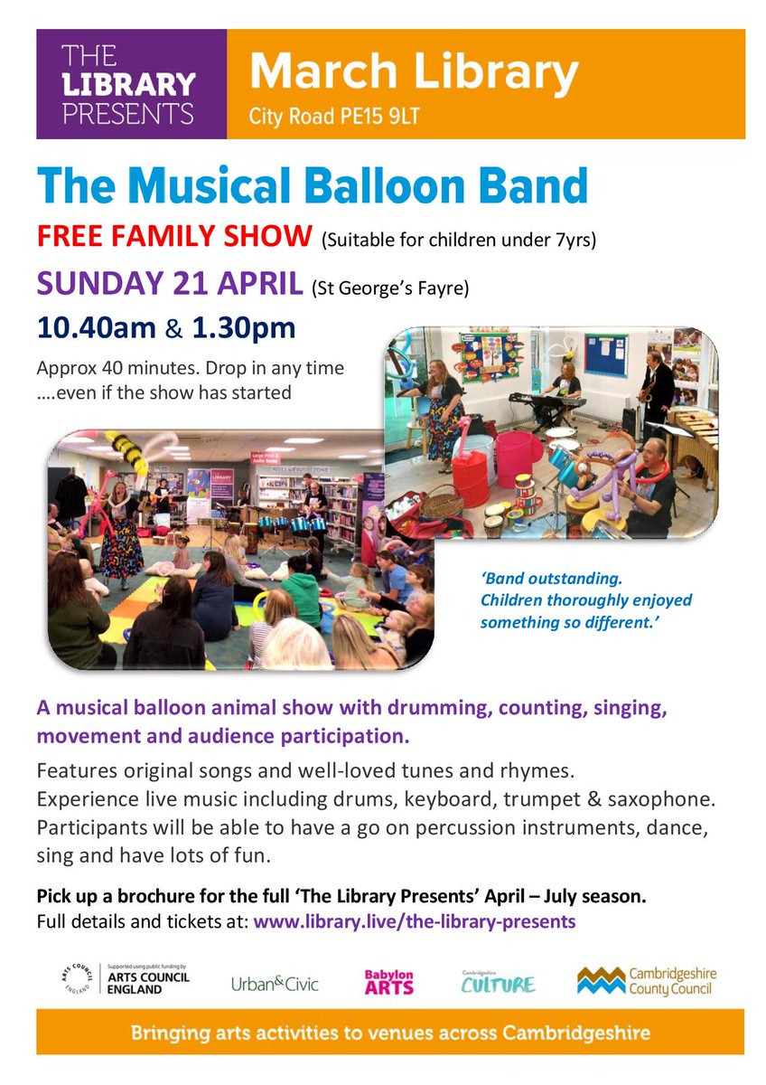 In Cambridgeshire on Sunday? Open access interactive music for families. I'll be tooting my saxophones. @MuBalloon Come along for jazzy fun!