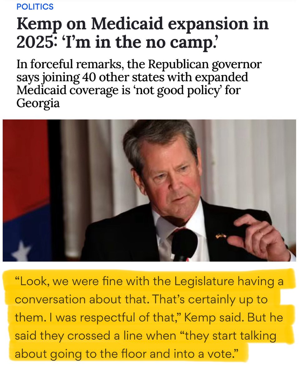 The legislature would have “crossed a line” by voting for a bill w/ bipartisan support just because the Governor doesn’t like it? ajc.com/politics/kemp-… Separation of powers is…still a thing. Let us pass it. And if you want to veto it while 11M Georgians watch, go for it.