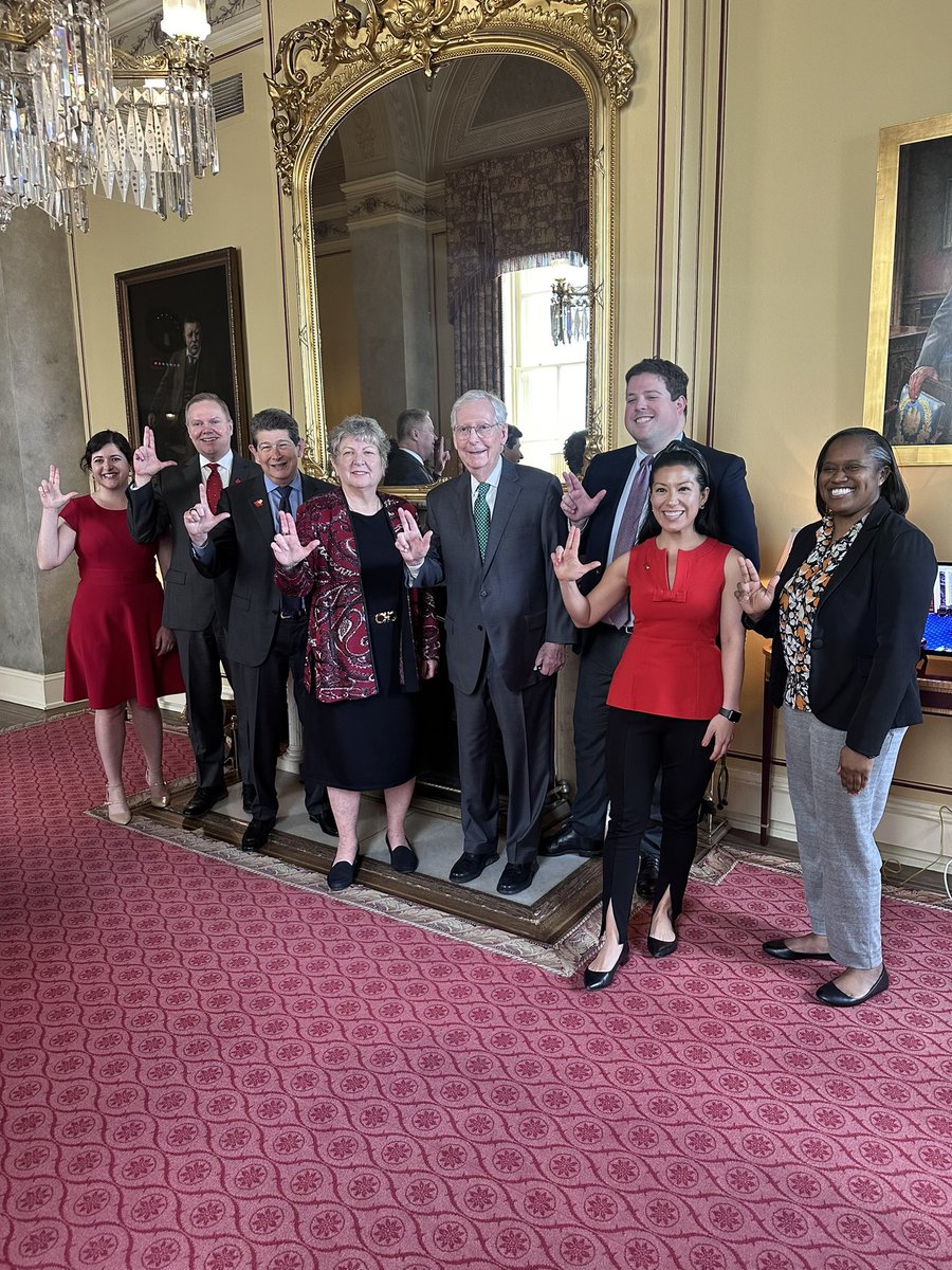 Travelled to DC with @ULPresSchatzel and had a great day Wednesday discussing @uofl priorities with the Kentucky congressional delegation. Delighted to throw up “Ls” with @LeaderMcConnell a proud @uofl grad and his staff who are @uofl grads.