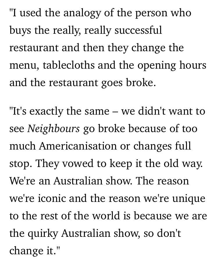 I’m going to post this; one actor said this in regard to the ‘Neighbours’ revival, and it says a lot with saying so little about how our soaps still operate and are seen. And it’s the truth!