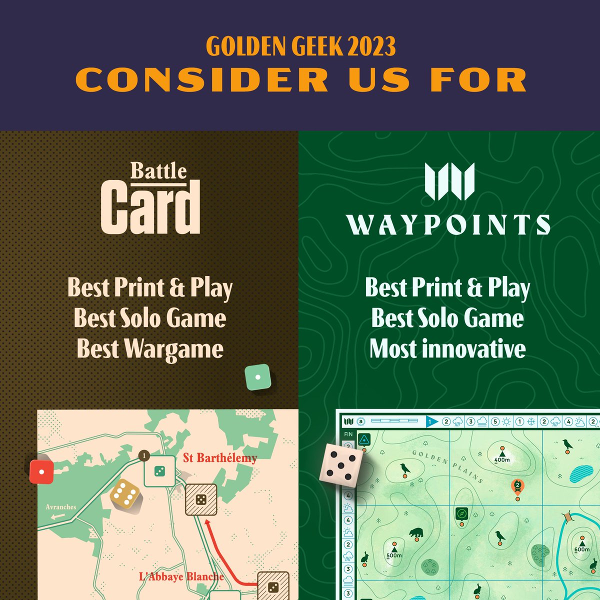 Golden Geek nominations close this weekend. We'd be honoured to be considered. 
boardgamegeek.com/thread/3280437…