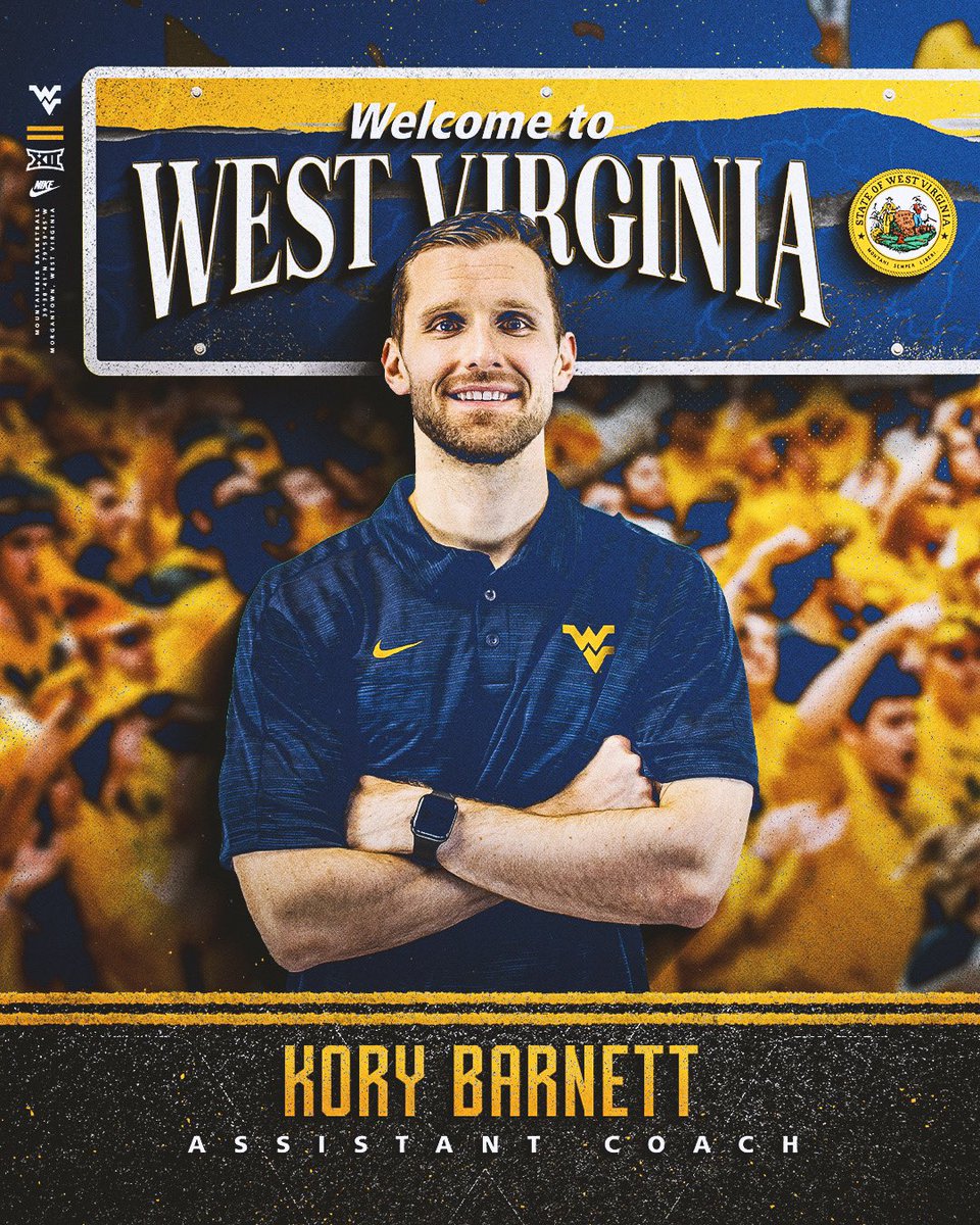 Welcome to Almost Heaven, @coachKBarnett! Barnett will serve as an assistant coach. 🔗 tinyurl.com/2aknv5fx #HailWV