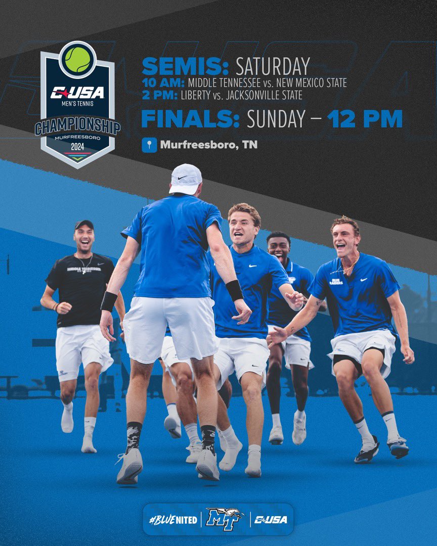 CoachJimmyB's tweet photo. Tomorrow at 10am vs NMSU to start CUSA 🎾 Championships, show up at 945am and help us honor Coach Dale Short and Ava Short.  Plus, 20 plus MTSU alumnus in town for reunion, free admission, 🥘 🛻, and promotions #PackTheHouse #TeamMullet https://t.co/z9XUPII4Dm