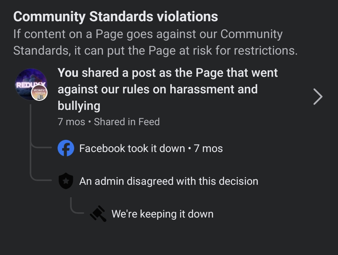 Meanwhile, a @ReduxxMag article from seven months ago was just removed by Facebook on the grounds of 'bullying', but the notice doesn't specify which article. As it's a news article, and sissy porn is all over Facebook, there's a clear double standard at work. Women's speech is…