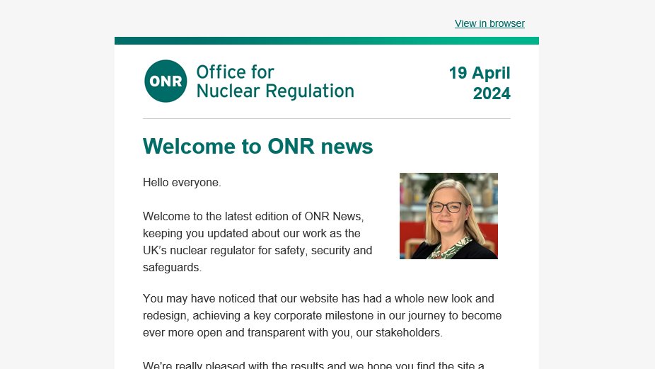 The latest issue of ONR News, our regular e-newsletter for the nuclear sector, is now out, featuring updates on our prosecution of two companies for health and safety failings, our redesigned website and more: news.comms.onr.gov.uk/p2h8/send/mj-t… Register for updates: onr.org.uk/news/newslette…