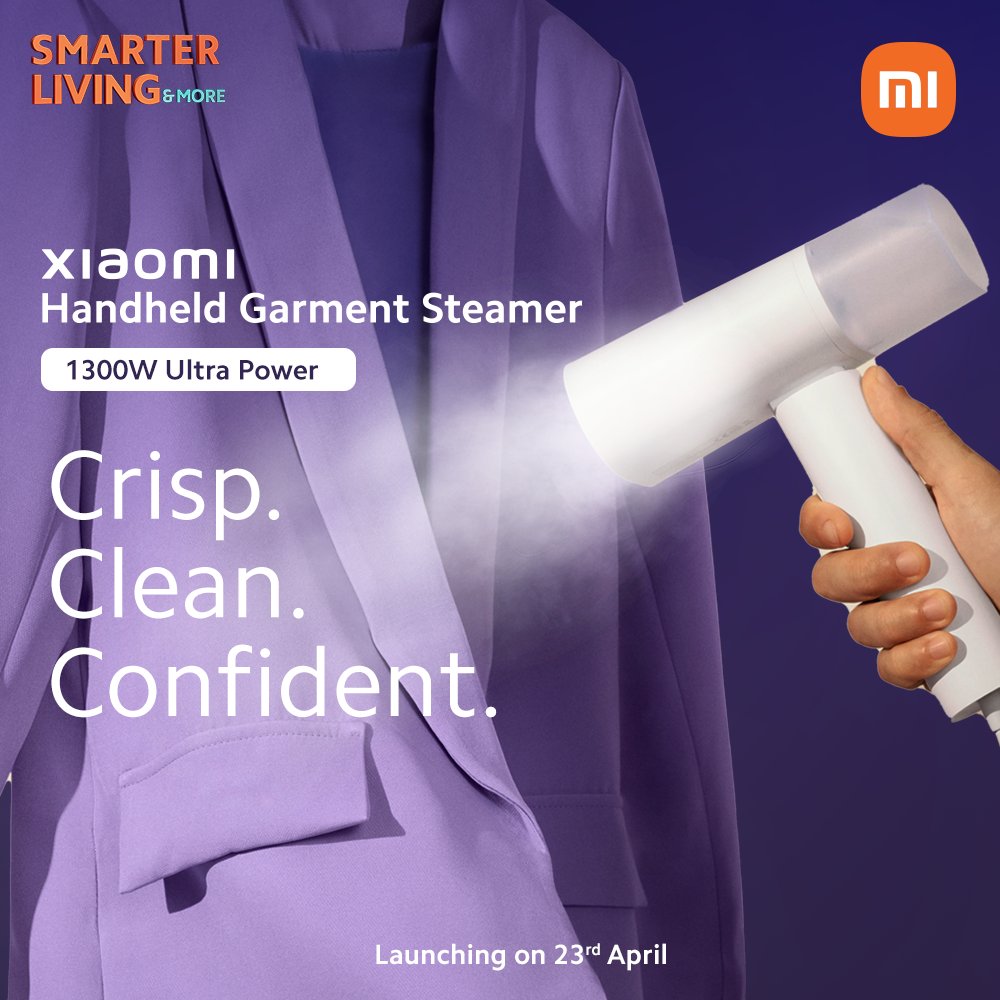 Get ready to experience the convenience of effortlessly removing wrinkles with the all-new #XiaomiGarmentSteamer's 1300W Ultra Power! Launching on 23rd April with #SmarterLiving2024. Get notified: bit.ly/_XiaomiGarment…