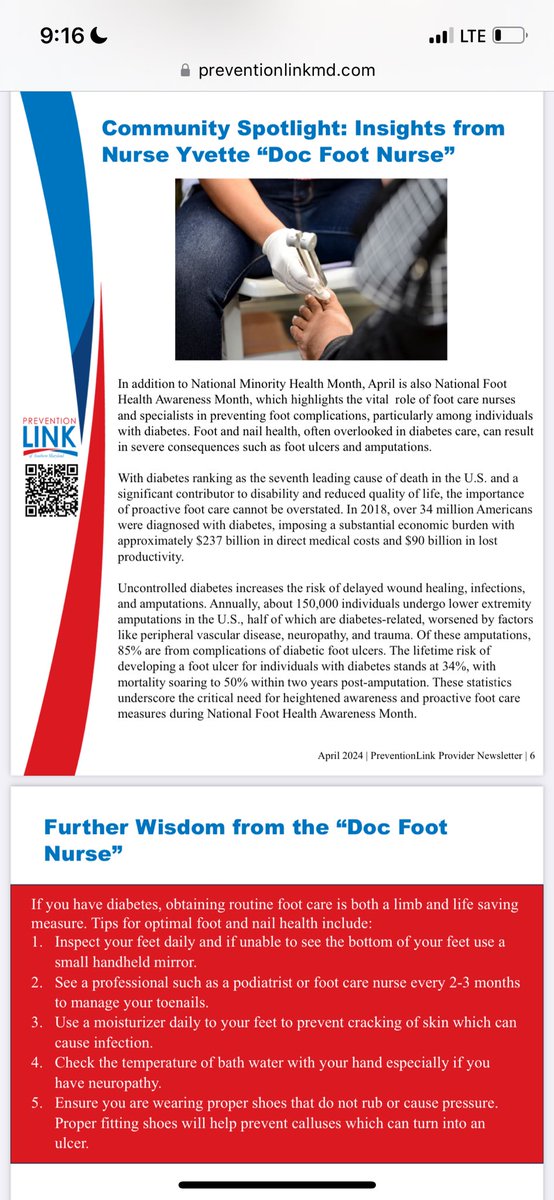 Thanks “Prevention Link” for my community spotlight. #foothealth #minorityhealth