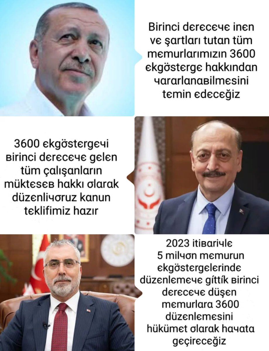 #EmekliBittinizDedi hâlâ anlayamadınız. Artık en güçlü parti emekliler.
1. Derece memur ve memur emeklileri #BirinciDereceye3600 ek gösterge bekliyor.
Memura yapılan artış emeklisine de yapılacak sözünü de unutmadık.
#EmekliMemuradaSeyyanen
 <a href="/Akparti/">AK Parti</a>
<a href="/RTErdogan/">Recep Tayyip Erdoğan</a> 
<a href="/isikhanvedat/">Prof. Dr. Vedat Işıkhan</a>